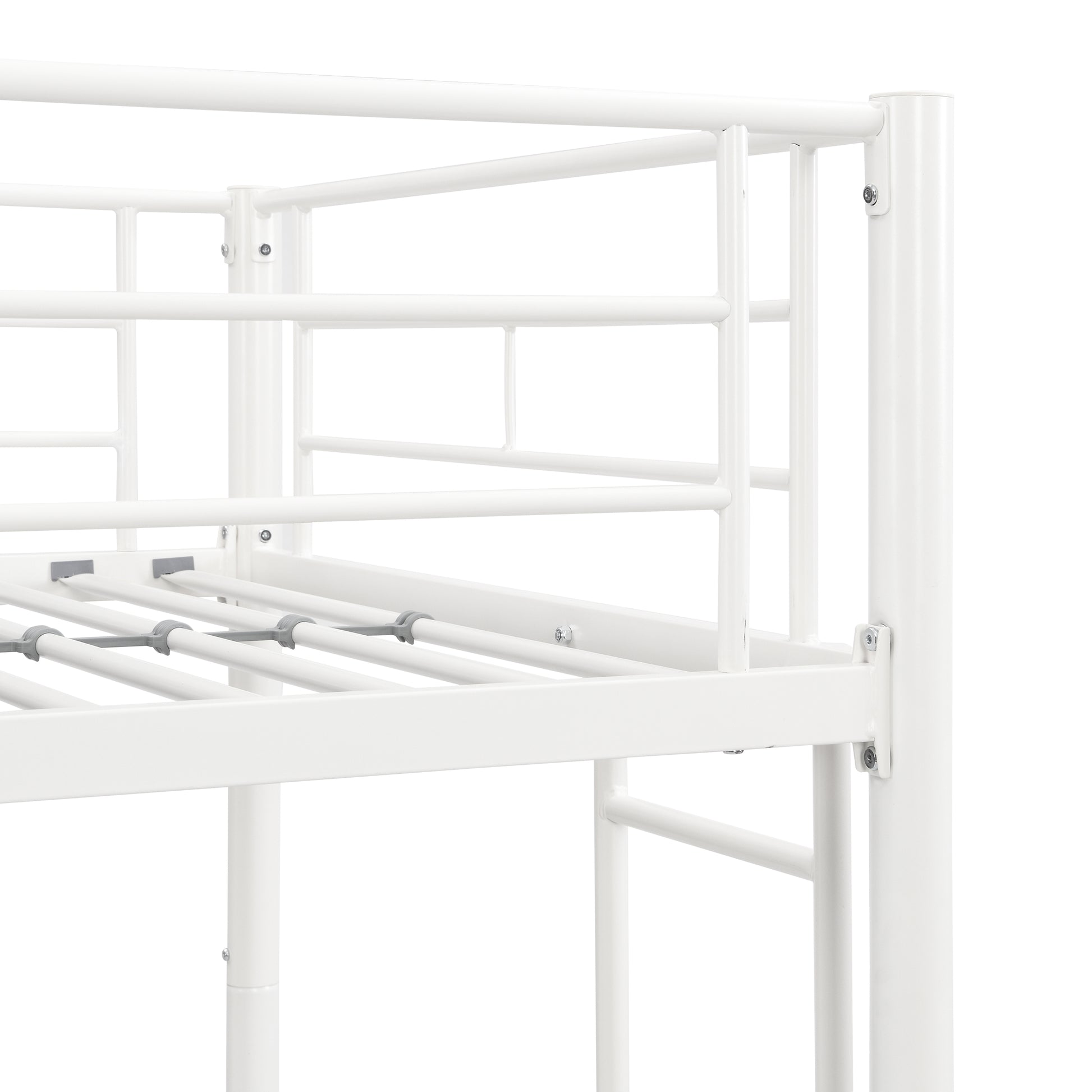 Twin Over Twin Metal Bunk Bed,Metal Structure Bedframe With Safety Guardrails And 2 Ladders,Convertible Bunkbeds,No Spring Box Required And Space Saving Design,White Box Spring Not Required Twin
