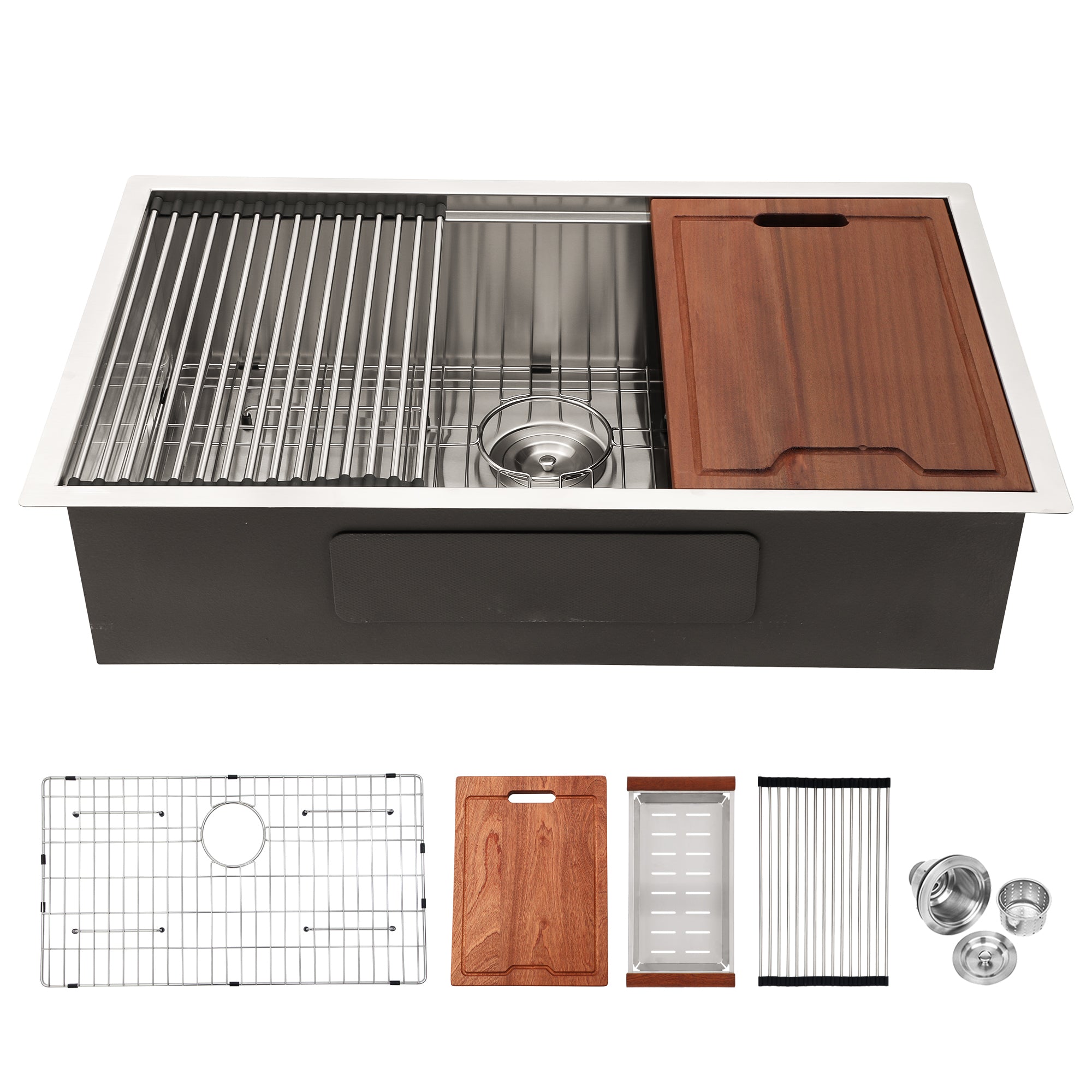 Undermount Workstation Kitchen Sink 30"X19"X 10" Inch Stainless Steel 16 Gauge Deep Single Bowl Sink Brushed Nickel Stainless Steel