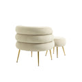 Coolmore Upholstered Velvet Barrel Accent Chair With Ottoman,Accent Comfy Lounge Arm Chair And Folding Footrest Stool Set,Single Sofa Armchair With Lounge Seat For Bedroom,Office Beige Beige Foam Velvet