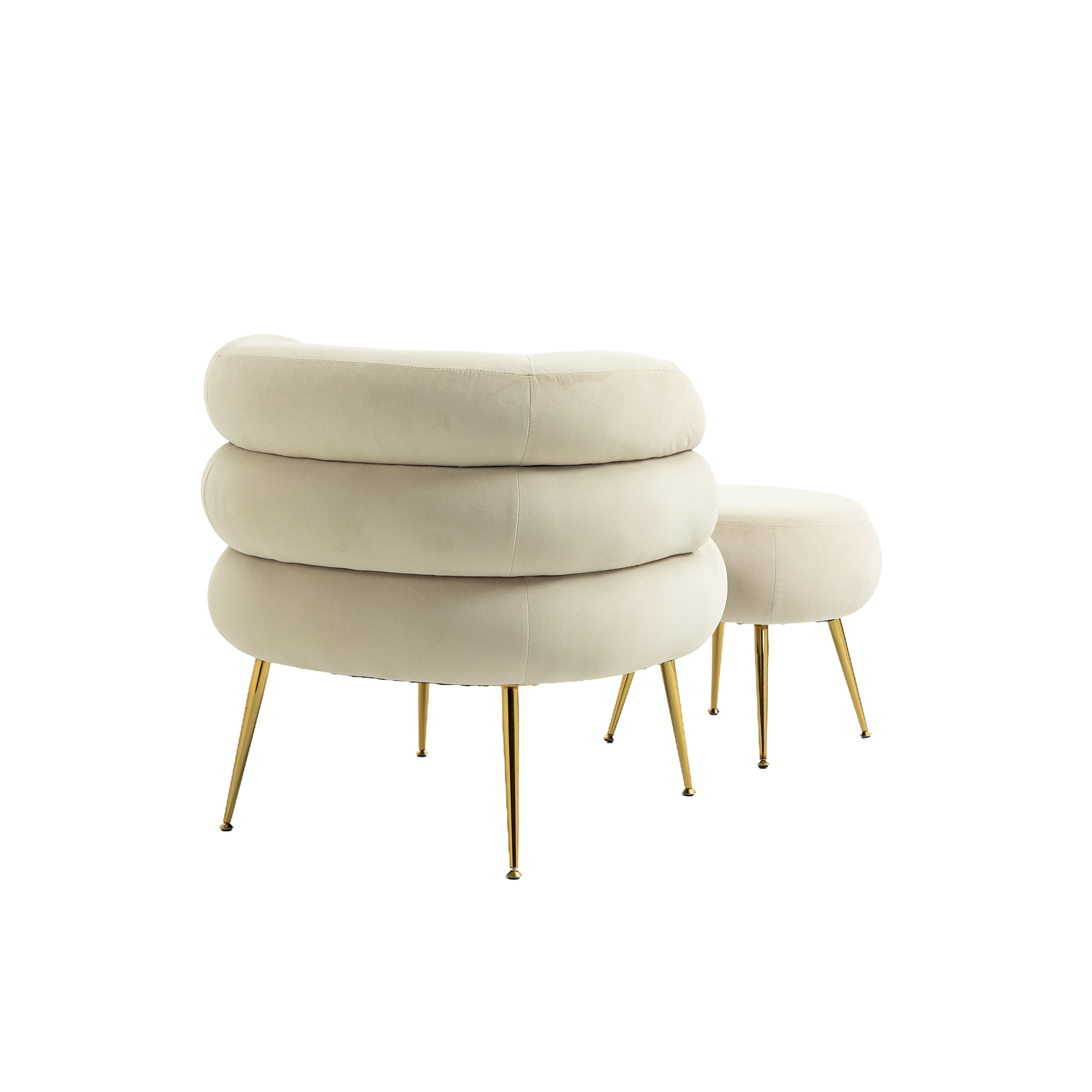 Coolmore Upholstered Velvet Barrel Accent Chair With Ottoman,Accent Comfy Lounge Arm Chair And Folding Footrest Stool Set,Single Sofa Armchair With Lounge Seat For Bedroom,Office Beige Beige Foam Velvet