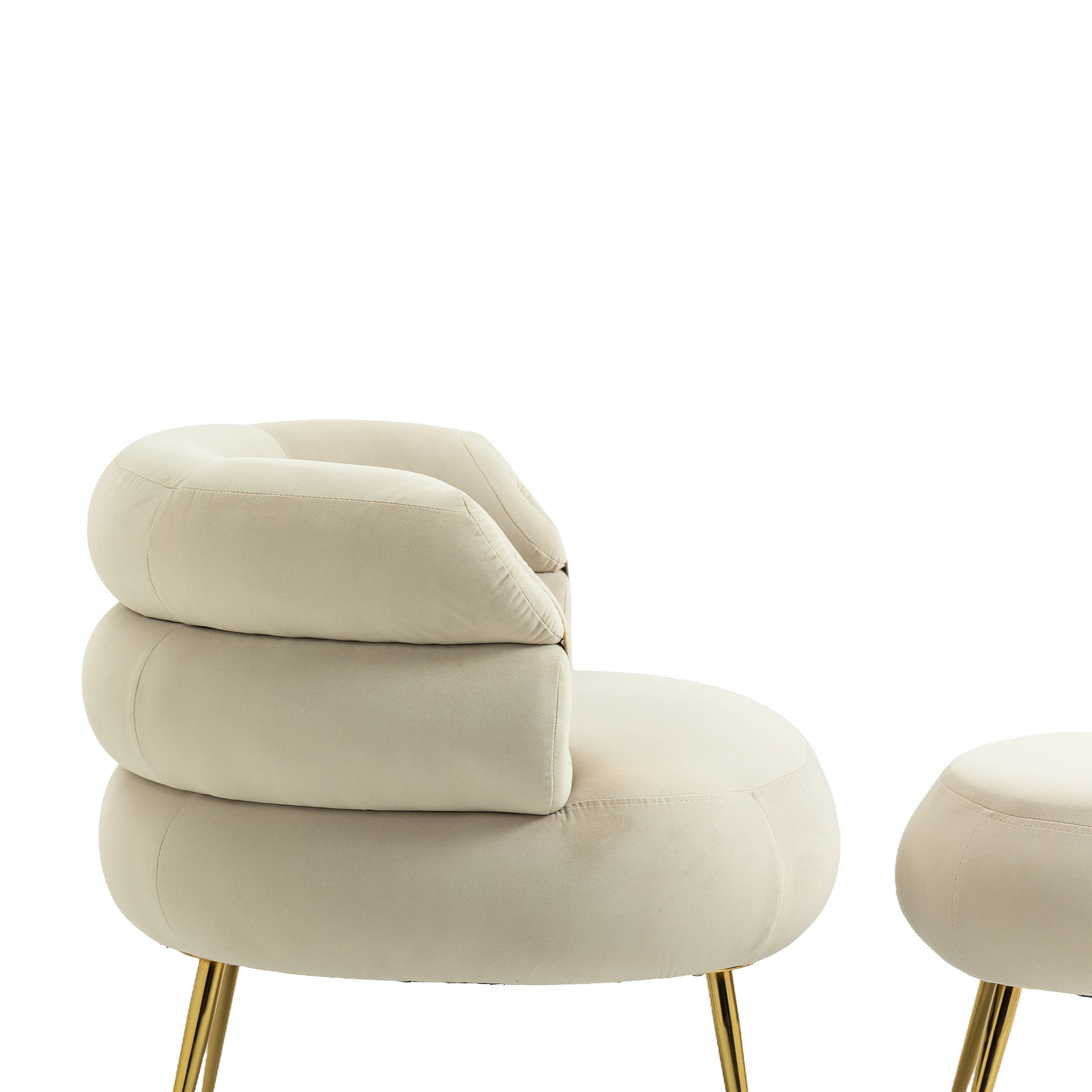 Coolmore Upholstered Velvet Barrel Accent Chair With Ottoman,Accent Comfy Lounge Arm Chair And Folding Footrest Stool Set,Single Sofa Armchair With Lounge Seat For Bedroom,Office Beige Beige Foam Velvet