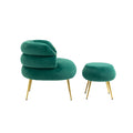 Coolmore Upholstered Velvet Barrel Accent Chair With Ottoman,Accent Comfy Lounge Arm Chair And Folding Footrest Stool Set,Single Sofa Armchair With Lounge Seat For Bedroom,Office Green Green Foam Velvet