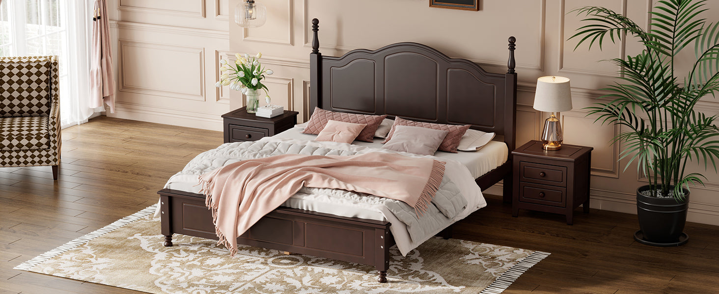 3 Pieces Bedroom Sets,Queen Size Wood Platform Bed And Two Nightstands Dark Walnut Walnut Wood