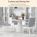 5 Piece Dining Set Retro Round Table With 4 Upholstered Chairs For Living Room, Dining Room Creamy White Cream White Rubber Wood