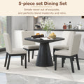5 Piece Dining Set Retro Round Table With 4 Upholstered Chairs For Living Room, Dining Room Black Black Rubber Wood