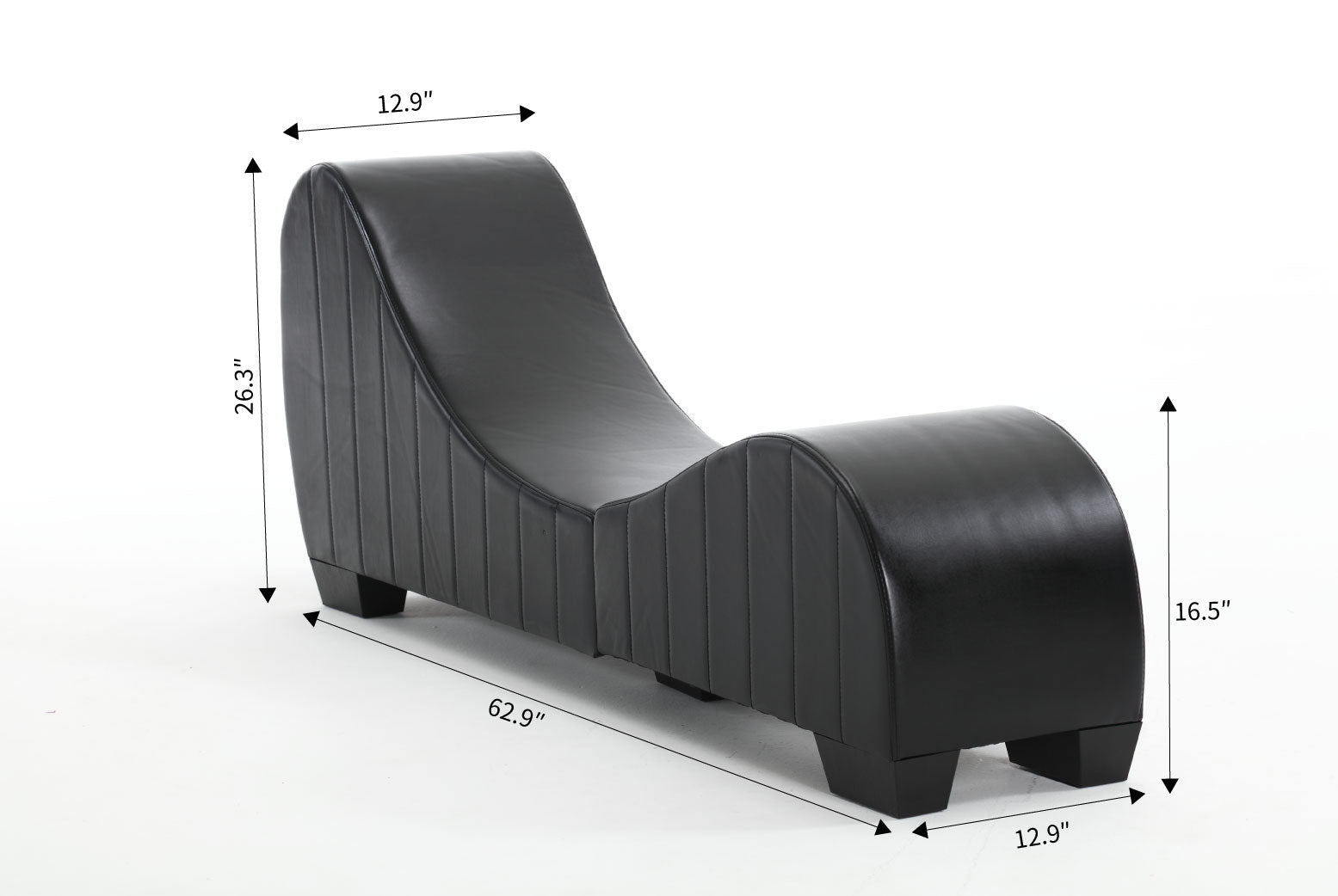 Factory Direct Yoga Chaise Lounge Collection For Stretching & Relaxation Modern Faux Leather Curved Sofa, Modern Faux Leather Curved Sofa, Living Room Bedroom Accent Black American Design Plywood Pvc