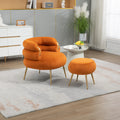 Coolmore Upholstered Velvet Barrel Accent Chair With Ottoman,Accent Comfy Lounge Arm Chair And Folding Footrest Stool Set,Single Sofa Armchair With Lounge Seat For Bedroom,Office Orange Orange Foam Velvet