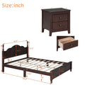 3 Pieces Bedroom Sets,Queen Size Wood Platform Bed And Two Nightstands Dark Walnut Walnut Wood
