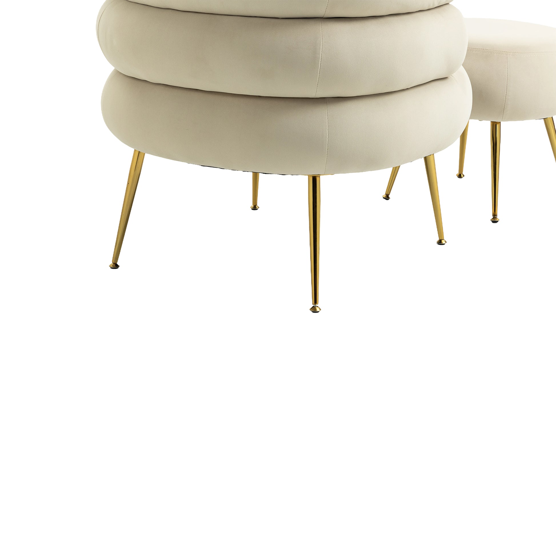 Coolmore Upholstered Velvet Barrel Accent Chair With Ottoman,Accent Comfy Lounge Arm Chair And Folding Footrest Stool Set,Single Sofa Armchair With Lounge Seat For Bedroom,Office Beige Beige Foam Velvet