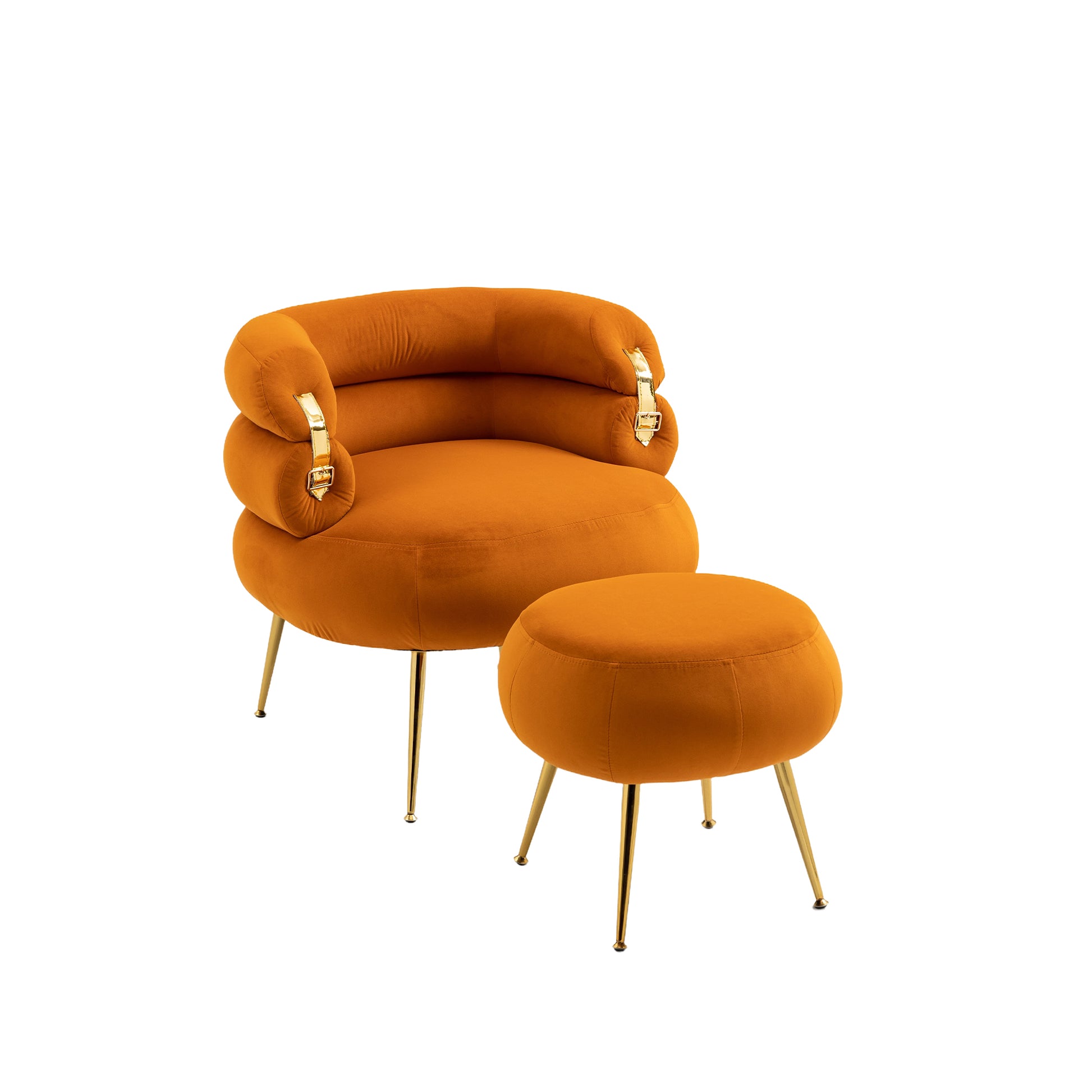 Coolmore Upholstered Velvet Barrel Accent Chair With Ottoman,Accent Comfy Lounge Arm Chair And Folding Footrest Stool Set,Single Sofa Armchair With Lounge Seat For Bedroom,Office Orange Orange Foam Velvet