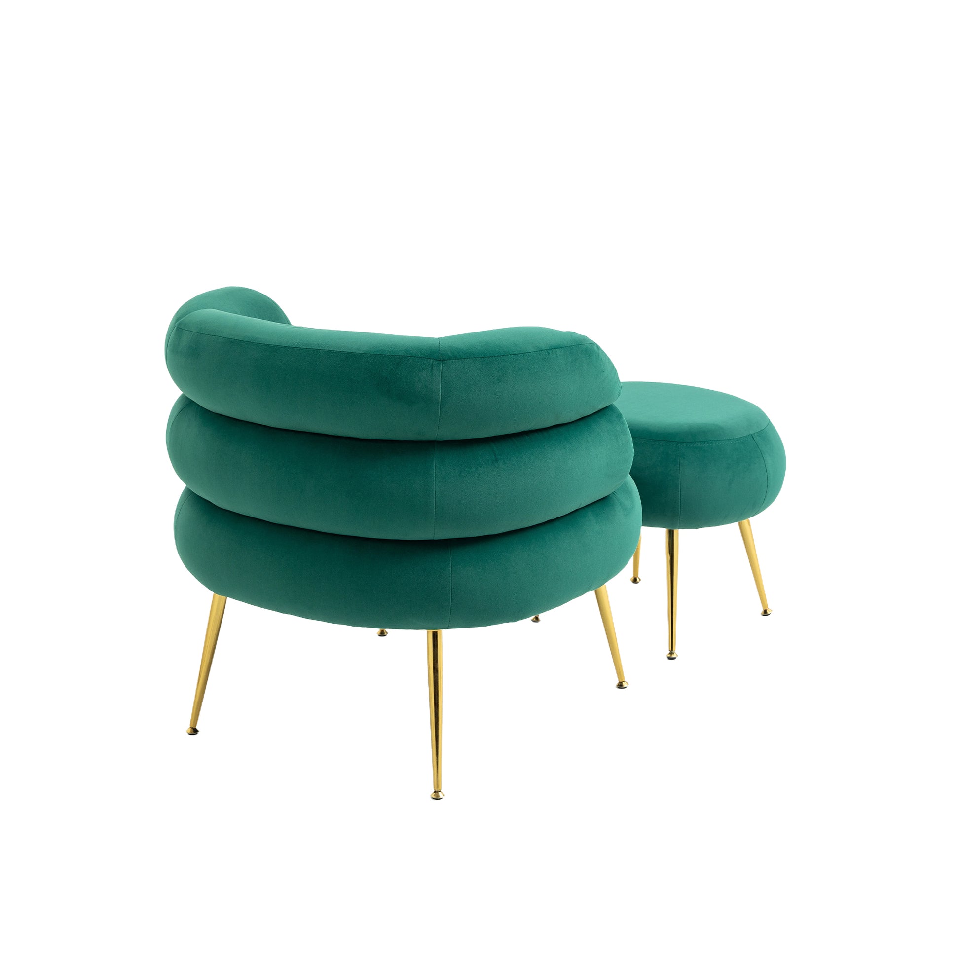 Coolmore Upholstered Velvet Barrel Accent Chair With Ottoman,Accent Comfy Lounge Arm Chair And Folding Footrest Stool Set,Single Sofa Armchair With Lounge Seat For Bedroom,Office Green Green Foam Velvet