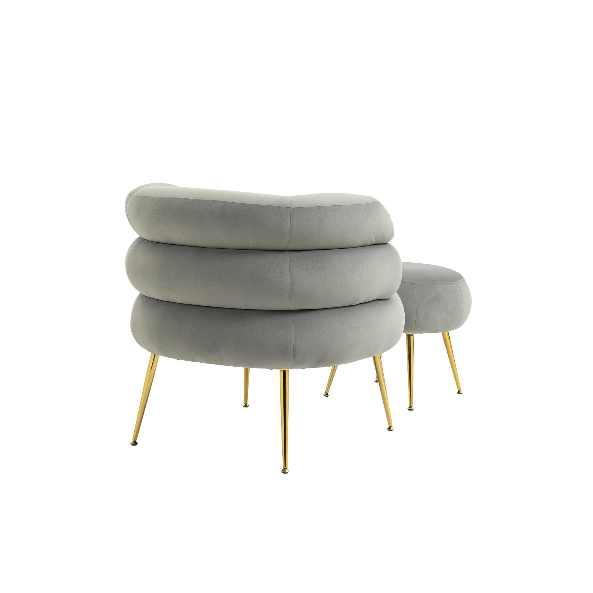 Coolmore Upholstered Velvet Barrel Accent Chair With Ottoman,Accent Comfy Lounge Arm Chair And Folding Footrest Stool Set,Single Sofa Armchair With Lounge Seat For Bedroom,Office Gray Gray Foam Velvet