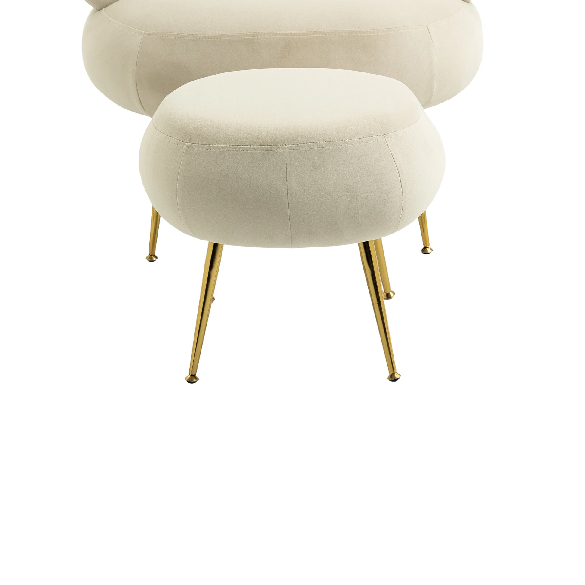 Coolmore Upholstered Velvet Barrel Accent Chair With Ottoman,Accent Comfy Lounge Arm Chair And Folding Footrest Stool Set,Single Sofa Armchair With Lounge Seat For Bedroom,Office Beige Beige Foam Velvet