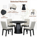 5 Piece Dining Set Retro Round Table With 4 Upholstered Chairs For Living Room, Dining Room Black Black Rubber Wood