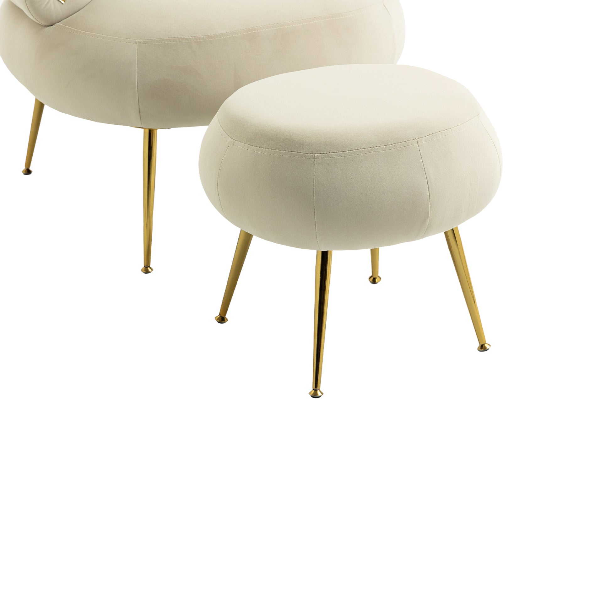 Coolmore Upholstered Velvet Barrel Accent Chair With Ottoman,Accent Comfy Lounge Arm Chair And Folding Footrest Stool Set,Single Sofa Armchair With Lounge Seat For Bedroom,Office Beige Beige Foam Velvet