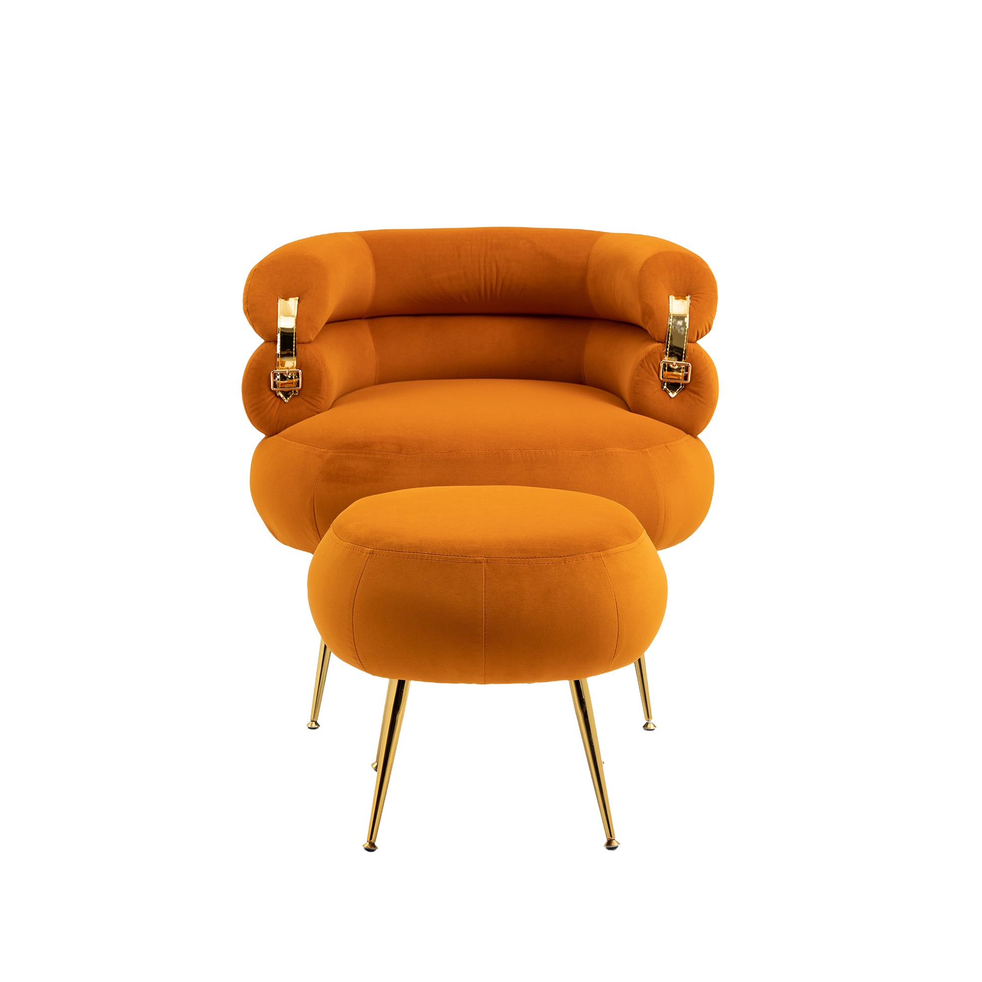 Coolmore Upholstered Velvet Barrel Accent Chair With Ottoman,Accent Comfy Lounge Arm Chair And Folding Footrest Stool Set,Single Sofa Armchair With Lounge Seat For Bedroom,Office Orange Orange Foam Velvet