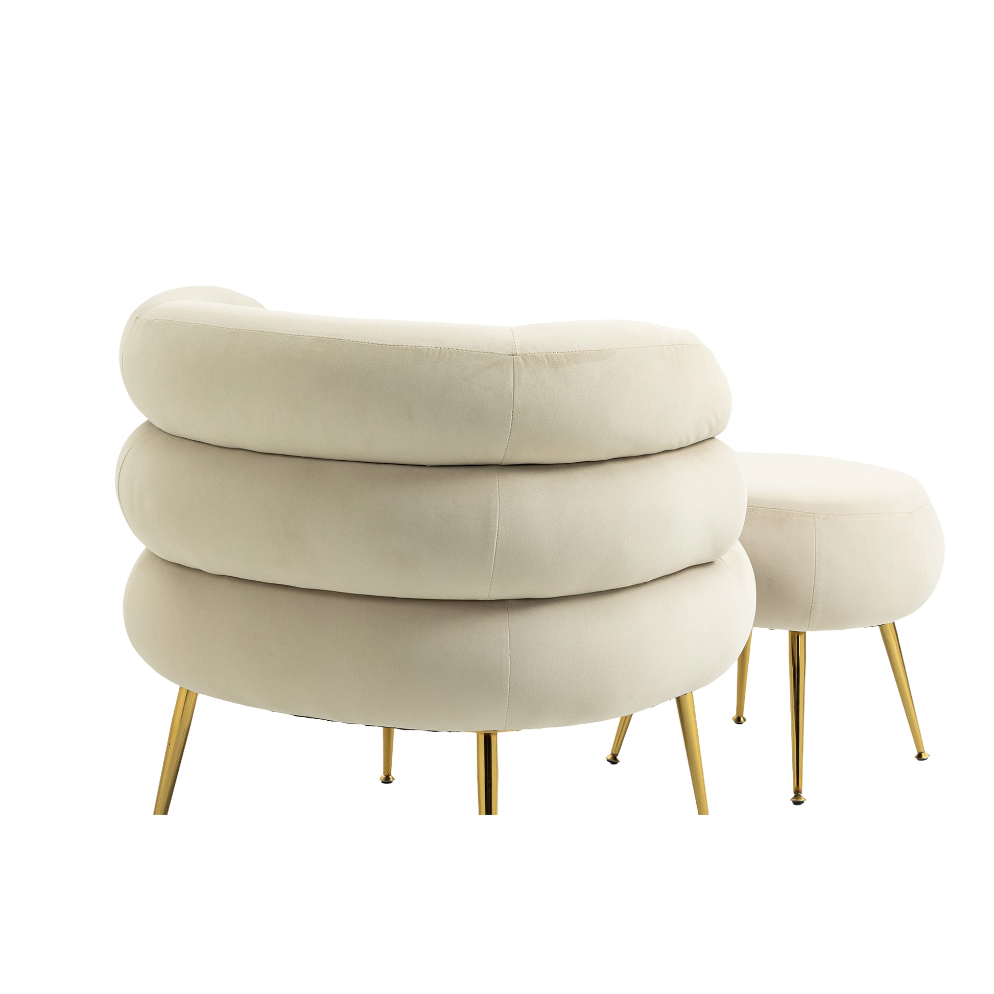 Coolmore Upholstered Velvet Barrel Accent Chair With Ottoman,Accent Comfy Lounge Arm Chair And Folding Footrest Stool Set,Single Sofa Armchair With Lounge Seat For Bedroom,Office Beige Beige Foam Velvet