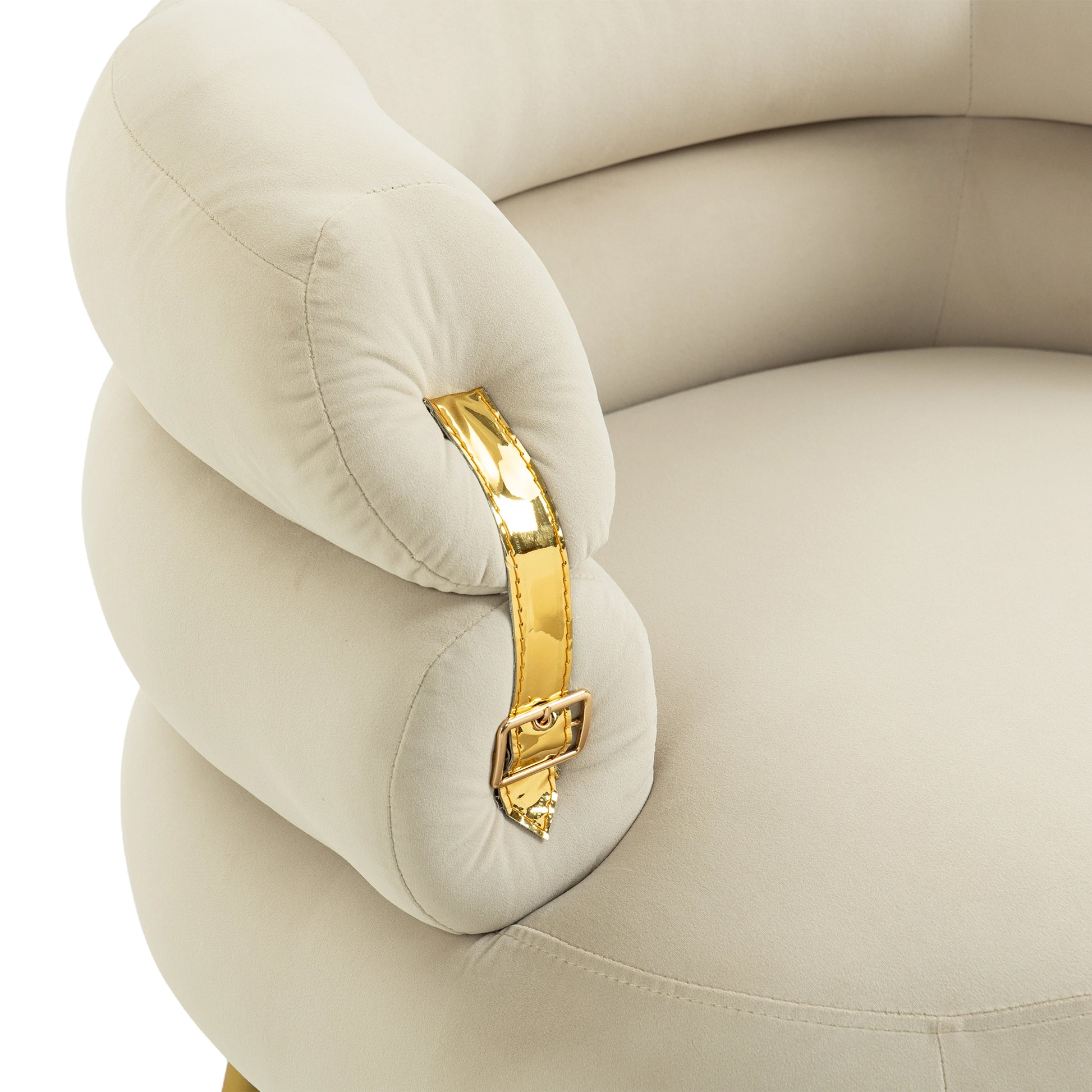 Coolmore Upholstered Velvet Barrel Accent Chair With Ottoman,Accent Comfy Lounge Arm Chair And Folding Footrest Stool Set,Single Sofa Armchair With Lounge Seat For Bedroom,Office Beige Beige Foam Velvet