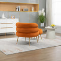 Coolmore Upholstered Velvet Barrel Accent Chair With Ottoman,Accent Comfy Lounge Arm Chair And Folding Footrest Stool Set,Single Sofa Armchair With Lounge Seat For Bedroom,Office Orange Orange Foam Velvet