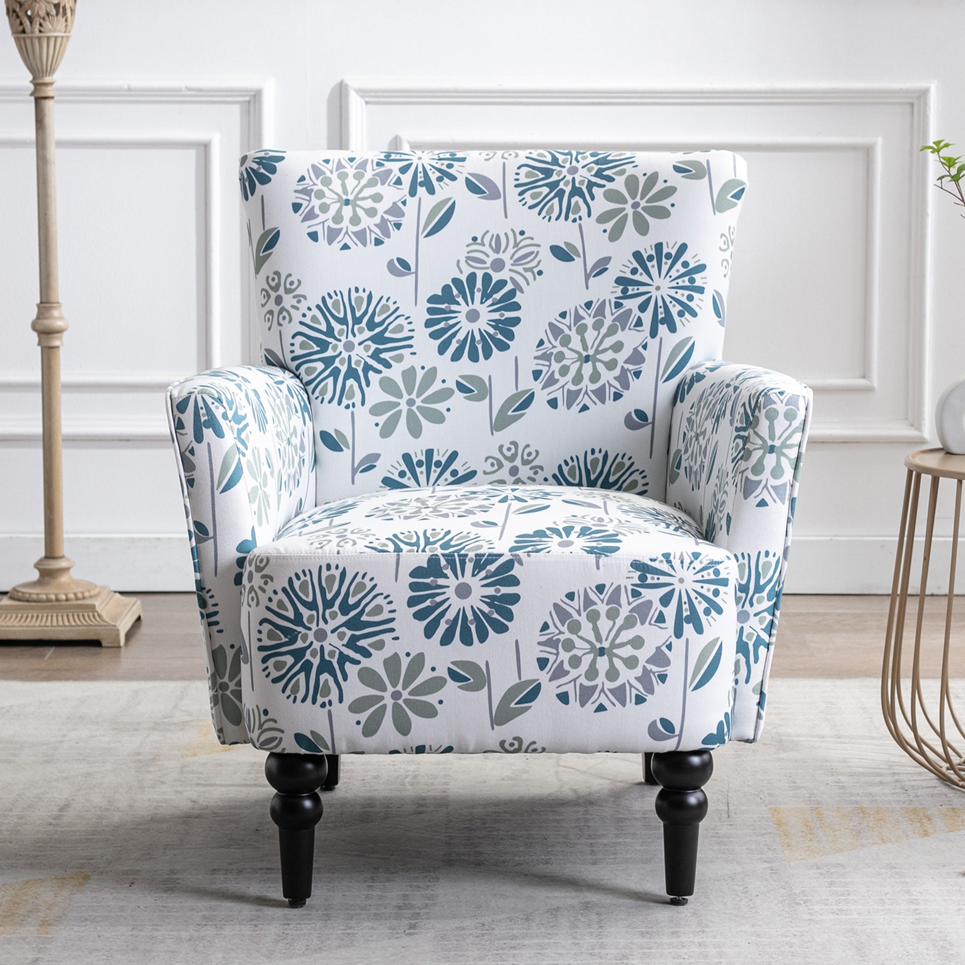 Armchair Modern Accent Sofa With Linen Surface,Leisure Chair With Solid Wood Feet For Living Room Bedroom Studio,White Blue White Line Primary Living Space Modern Upholstered Linen