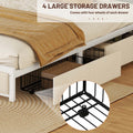 Queen Bed Frame With Led Headboard, Upholstered Bed With 4 Storage Drawers And Usb Ports, Beige Queen Beige Linen