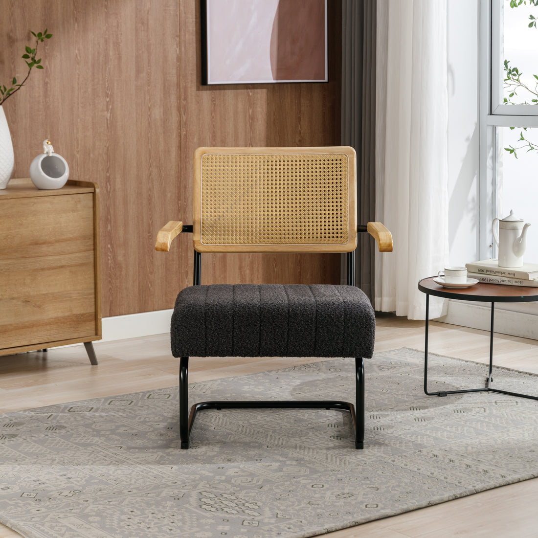 Coolmore Accent Chair Modern Industrial Slant Armchair With Metal Frame Premium High Density Soft Single Chair For Living Room Bedroom Carbon Black Boucle