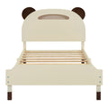 3 Pieces Bedroom Sets Twin Size Bear Shape Platform Bed With Nightstand And Storage Dresser,Cream Walnut Cream Wood