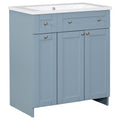 30 Inch Blue Bathroom Vanity With Ceramic Sink Combo, Abundant Storage Cabinet 2 Soft Close Doors And Double Tier Deep Drawer Blue Bathroom Mdf