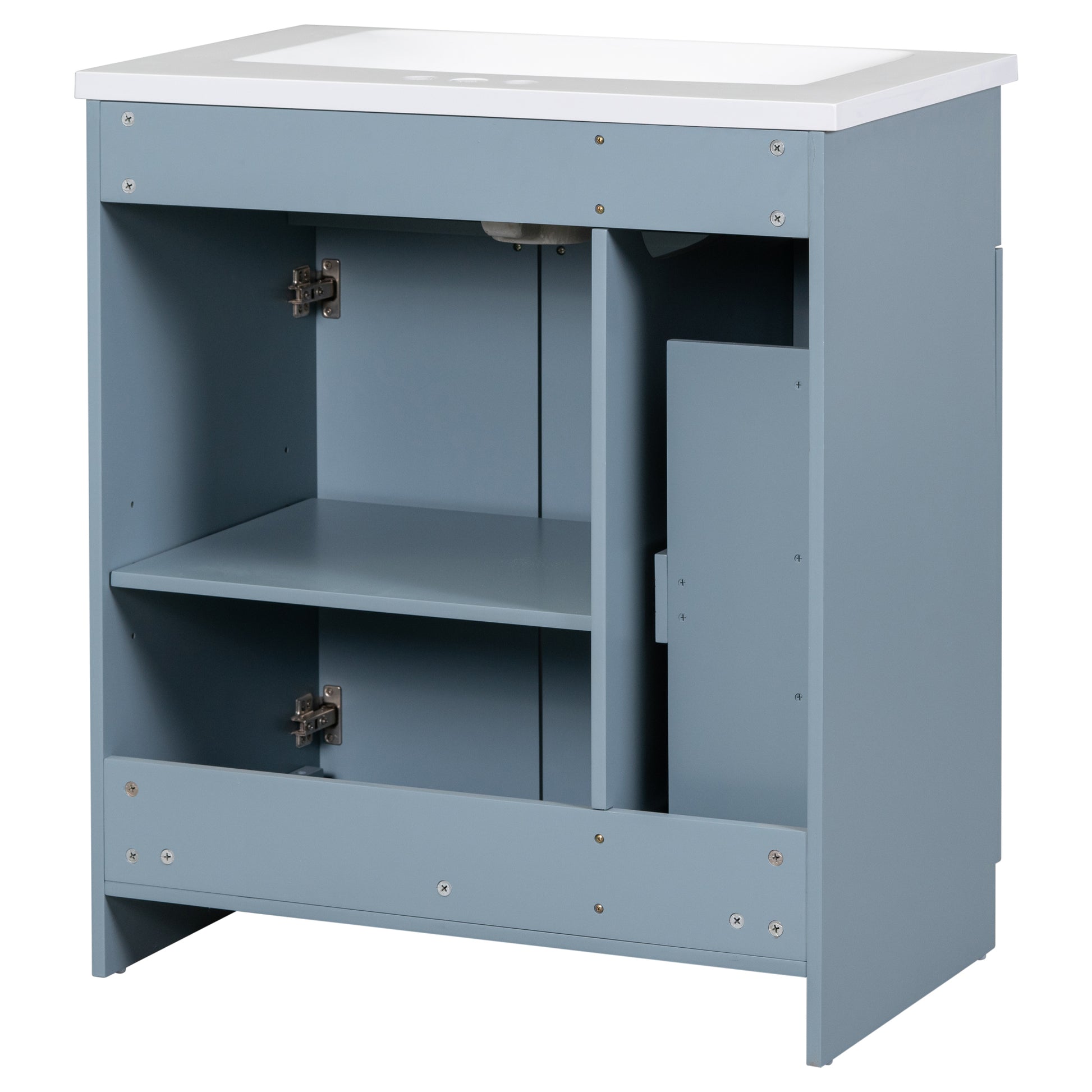 30 Inch Blue Bathroom Vanity With Ceramic Sink Combo, Abundant Storage Cabinet 2 Soft Close Doors And Double Tier Deep Drawer Blue Bathroom Mdf