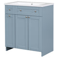 30 Inch Blue Bathroom Vanity With Ceramic Sink Combo, Abundant Storage Cabinet 2 Soft Close Doors And Double Tier Deep Drawer Blue Bathroom Mdf