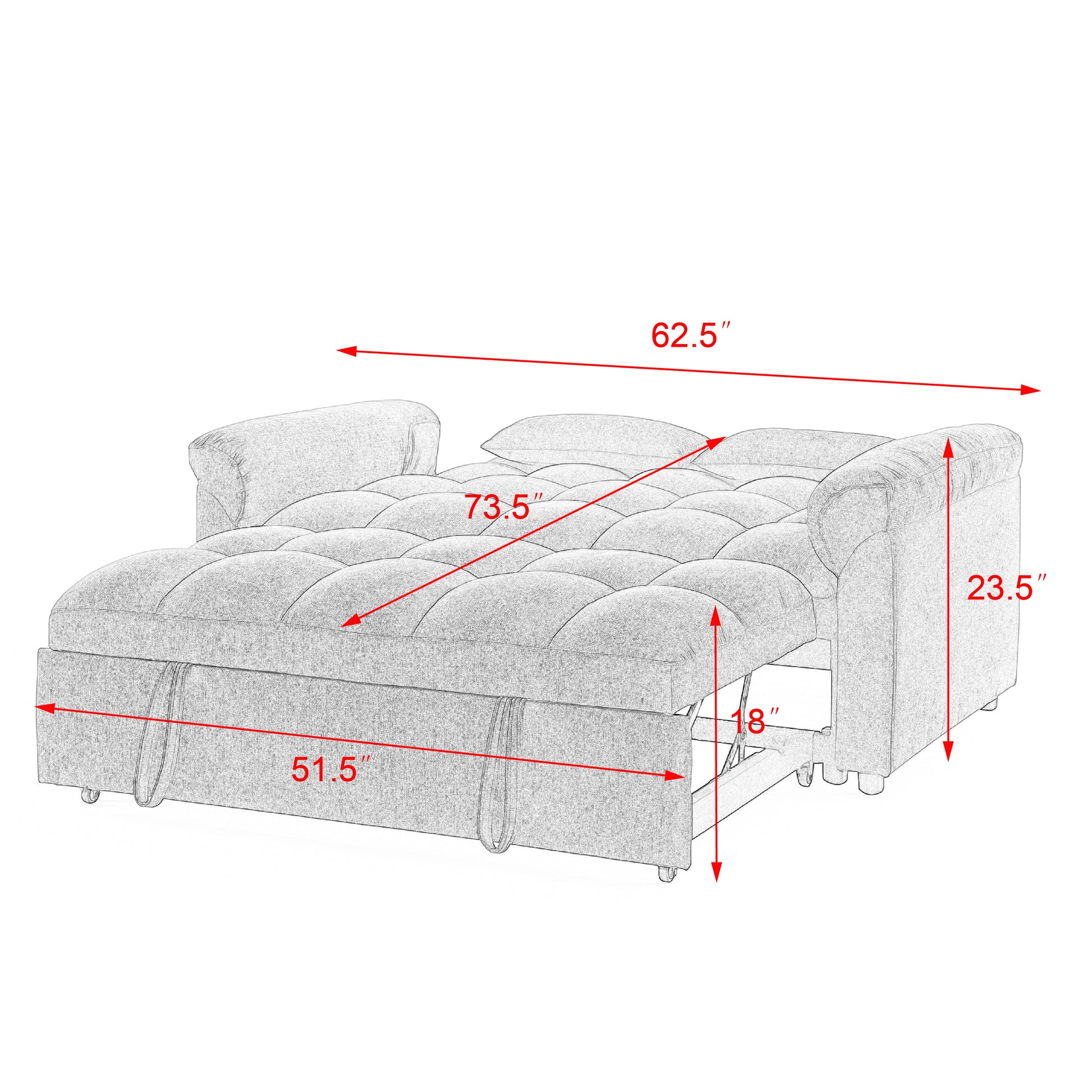 Loveseats Sofa Bed With Pull Out Bed,Adjsutable Back,Light Grey Grey Linen Wood Primary Living Space Medium Soft Tight Back Eucalyptus Pillow Top Arms Foam Linen 2 Seat