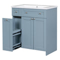 30 Inch Blue Bathroom Vanity With Ceramic Sink Combo, Abundant Storage Cabinet 2 Soft Close Doors And Double Tier Deep Drawer Blue Bathroom Mdf