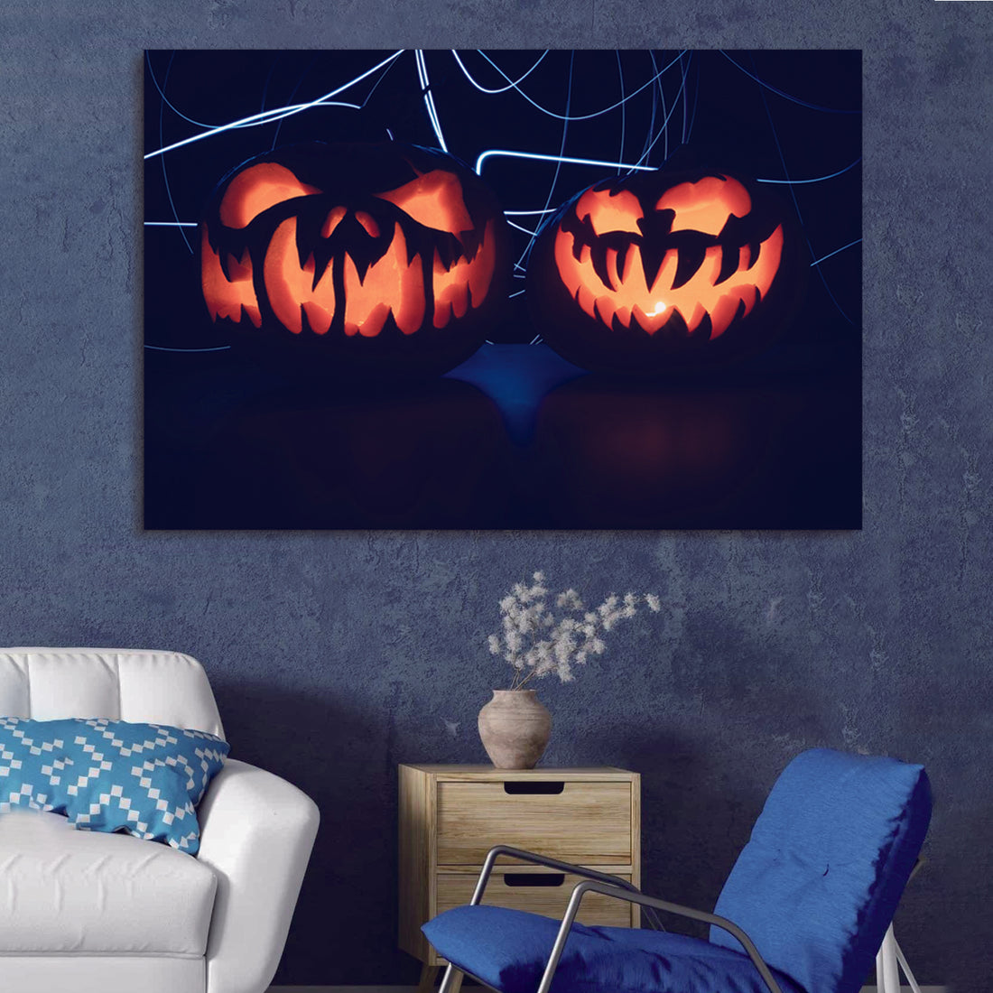 Drop Ping Framed Canvas Wall Art Decor Painting For Halloween,Scary Pumpkin Painting For Halloween Gift, Decoration For Halloween Office Living Room, Bedroom Decor Ready To Hang Rectangle Framed