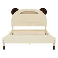 3 Pieces Bedroom Sets Full Size Bear Shape Platform Bed With Nightstand And Storage Dresser,Cream Walnut Cream Wood