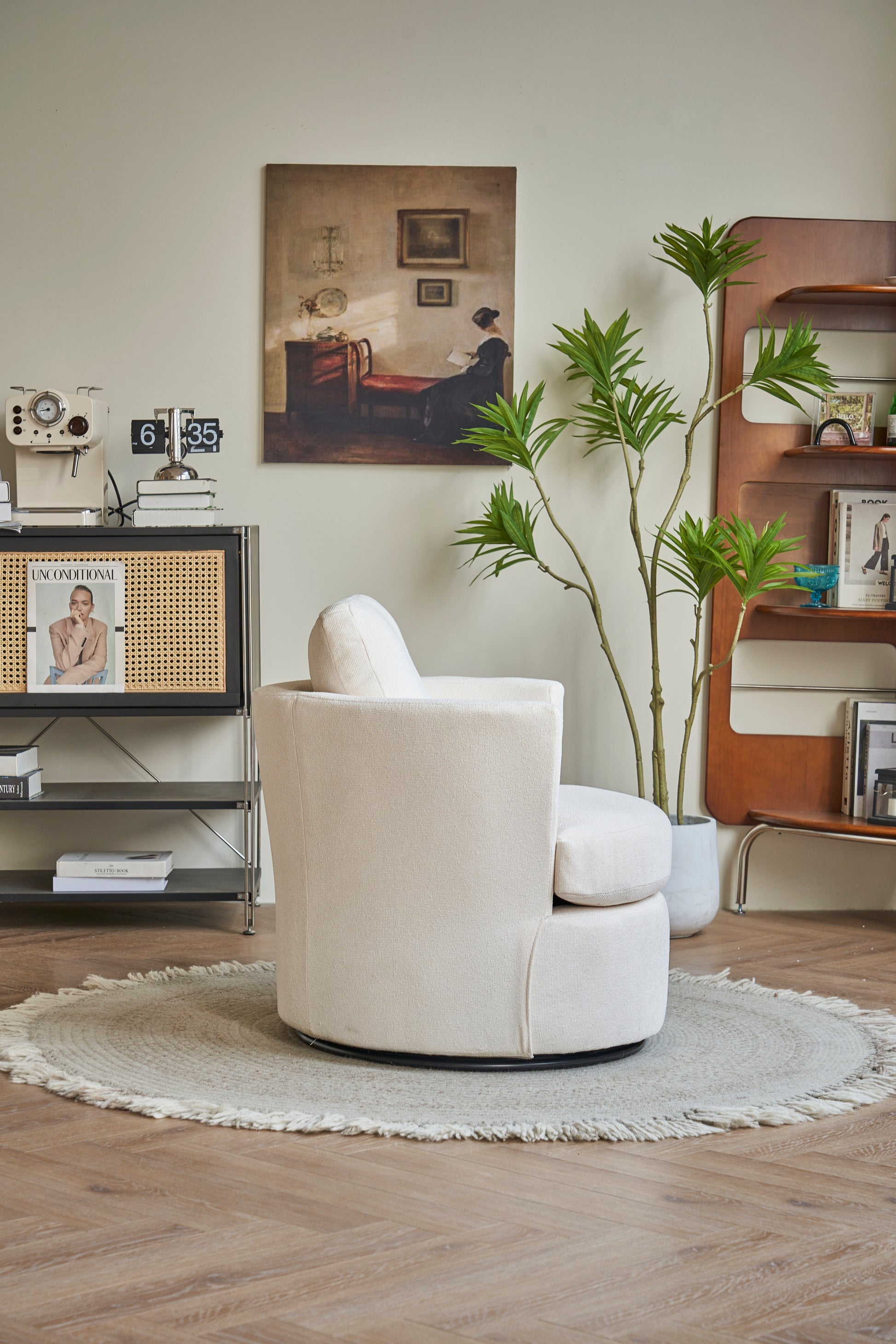 Swivel Barrel Chair, Comfy Round Accent Sofa Chair For Living Room, 360 Degree Swivel Barrel Club Chair, Leisure Arm Chair For Nursery, Hotel, Bedroom, Office, Lounge Beige Beige Primary Living Space Modern Foam Polyester