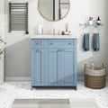 30 Inch Blue Bathroom Vanity With Ceramic Sink Combo, Abundant Storage Cabinet 2 Soft Close Doors And Double Tier Deep Drawer Blue Bathroom Mdf