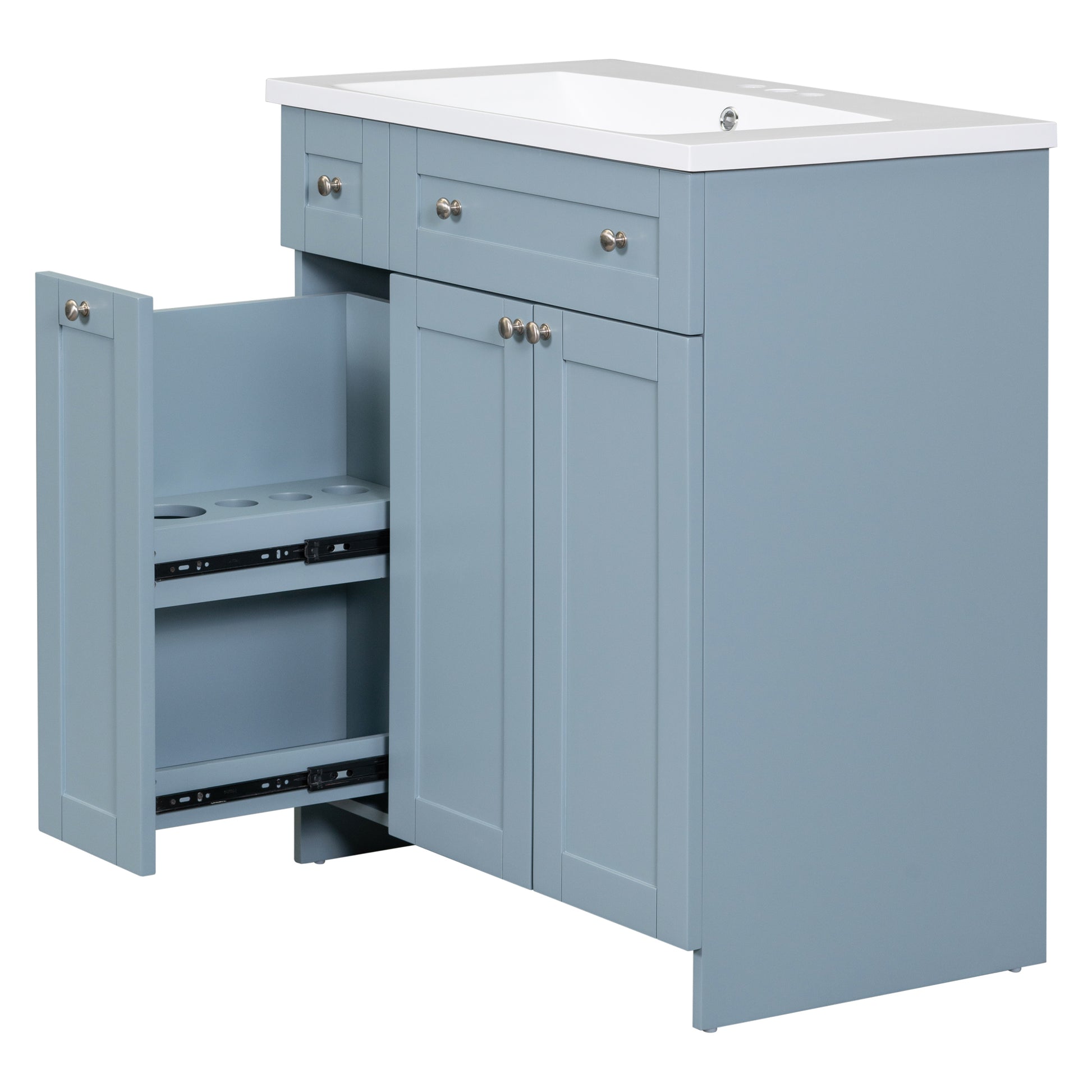 30 Inch Blue Bathroom Vanity With Ceramic Sink Combo, Abundant Storage Cabinet 2 Soft Close Doors And Double Tier Deep Drawer Blue Bathroom Mdf
