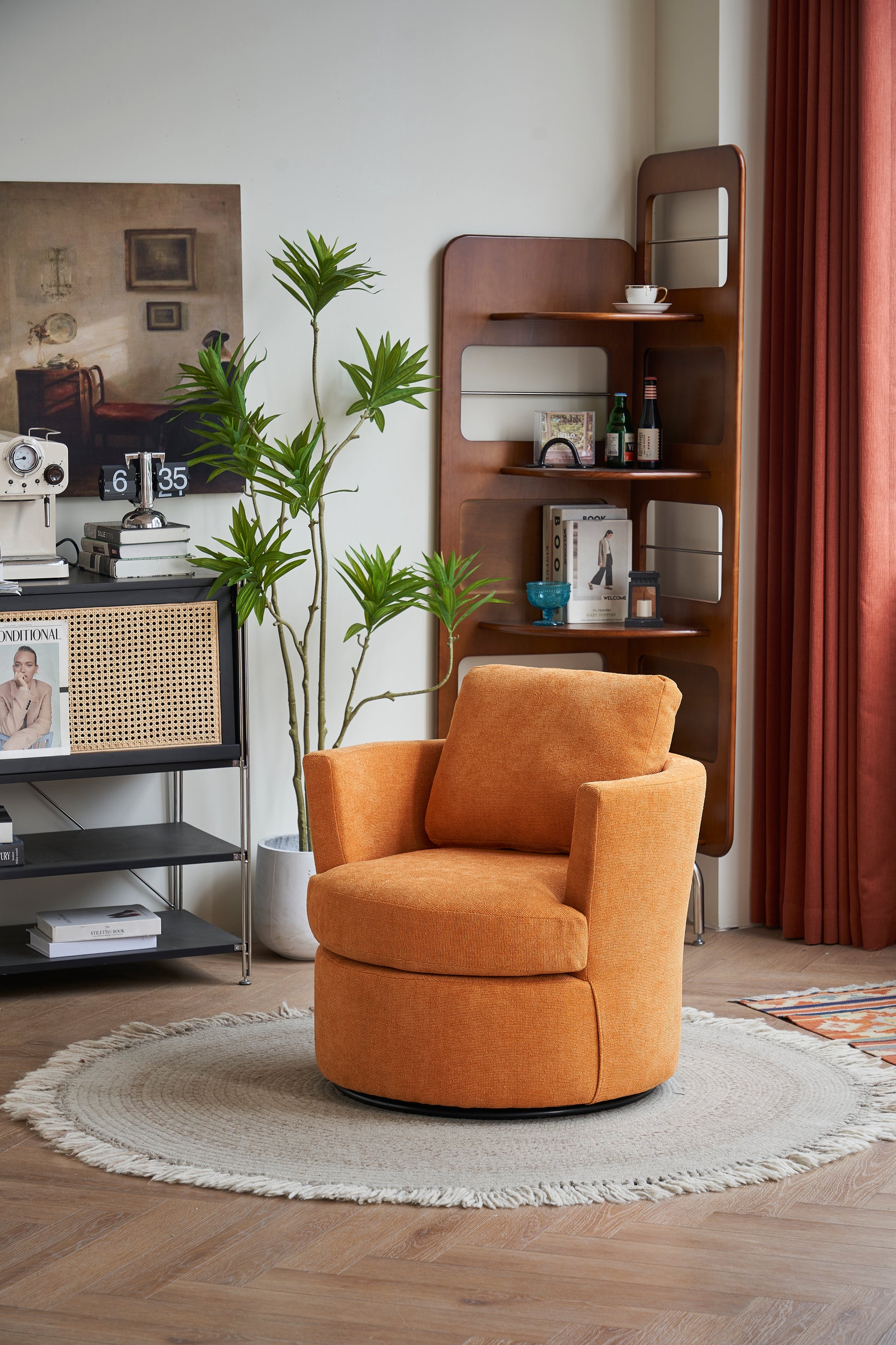 Swivel Barrel Chair, Comfy Round Accent Sofa Chair For Living Room, 360 Degree Swivel Barrel Club Chair, Leisure Arm Chair For Nursery, Hotel, Bedroom, Office, Lounge Yellow Yellow Primary Living Space Modern Foam Polyester