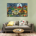 Drop Ping Framed Canvas Wall Art Decor Painting For Halloween, Haunted Ghost Town Painting For Halloween Gift, Decoration For Halloween Office Living Room, Bedroom Decor Ready To Hang Rectangle