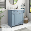 30 Inch Blue Bathroom Vanity With Ceramic Sink Combo, Abundant Storage Cabinet 2 Soft Close Doors And Double Tier Deep Drawer Blue Bathroom Mdf
