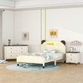 3 Pieces Bedroom Sets Twin Size Bear Shape Platform Bed With Nightstand And Storage Dresser,Cream Walnut Cream Wood