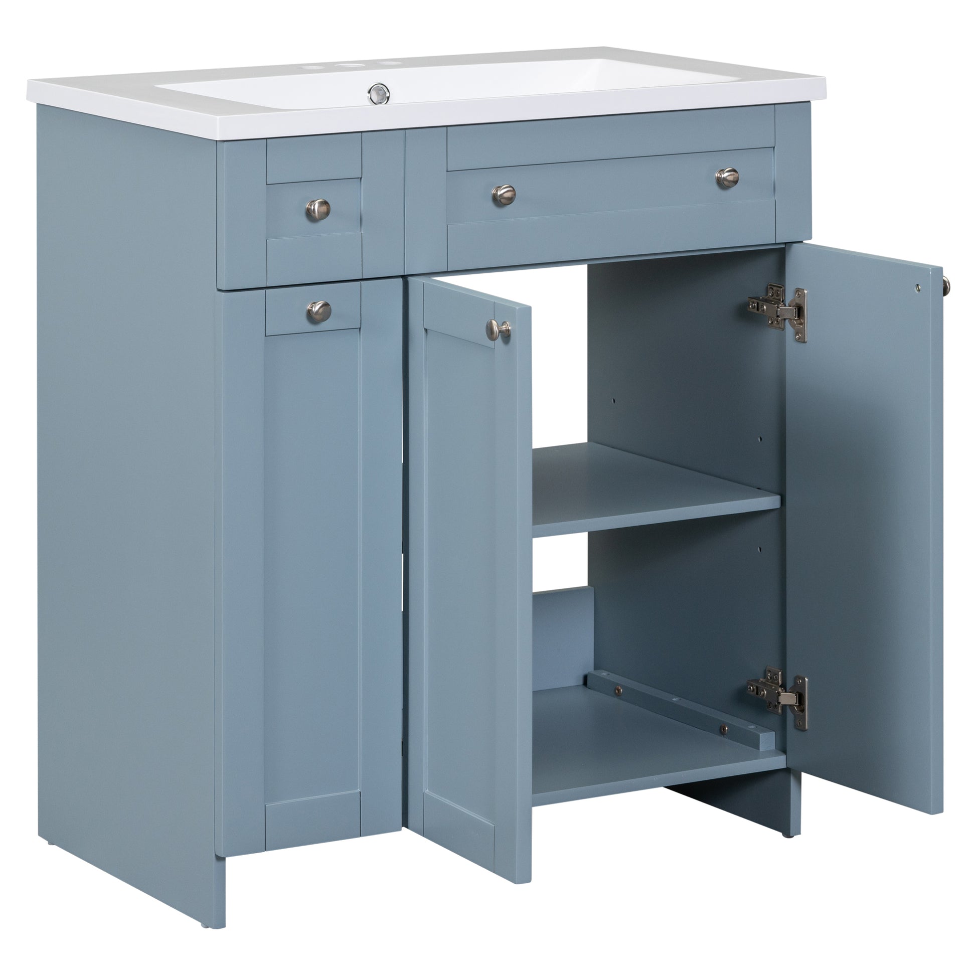 30 Inch Blue Bathroom Vanity With Ceramic Sink Combo, Abundant Storage Cabinet 2 Soft Close Doors And Double Tier Deep Drawer Blue Bathroom Mdf
