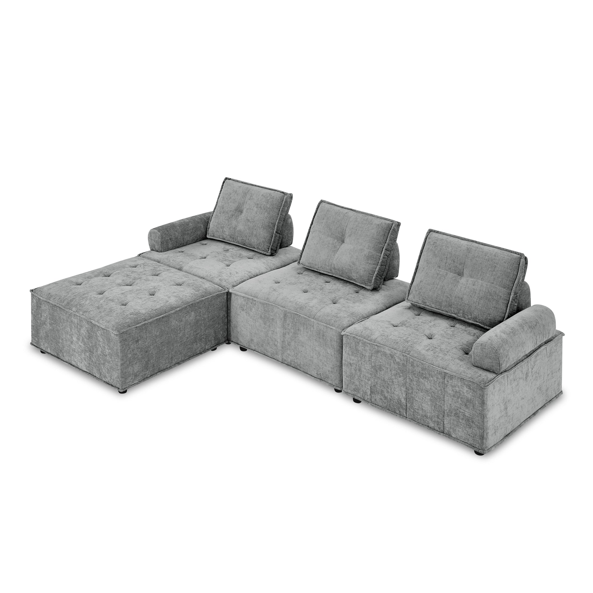 L Shape Modular Sectional Sofa, Diy Combination, Chenille Grey Chenille Wood Tight Back Eucalyptus Square Arms Foam Chenille 4 Seat