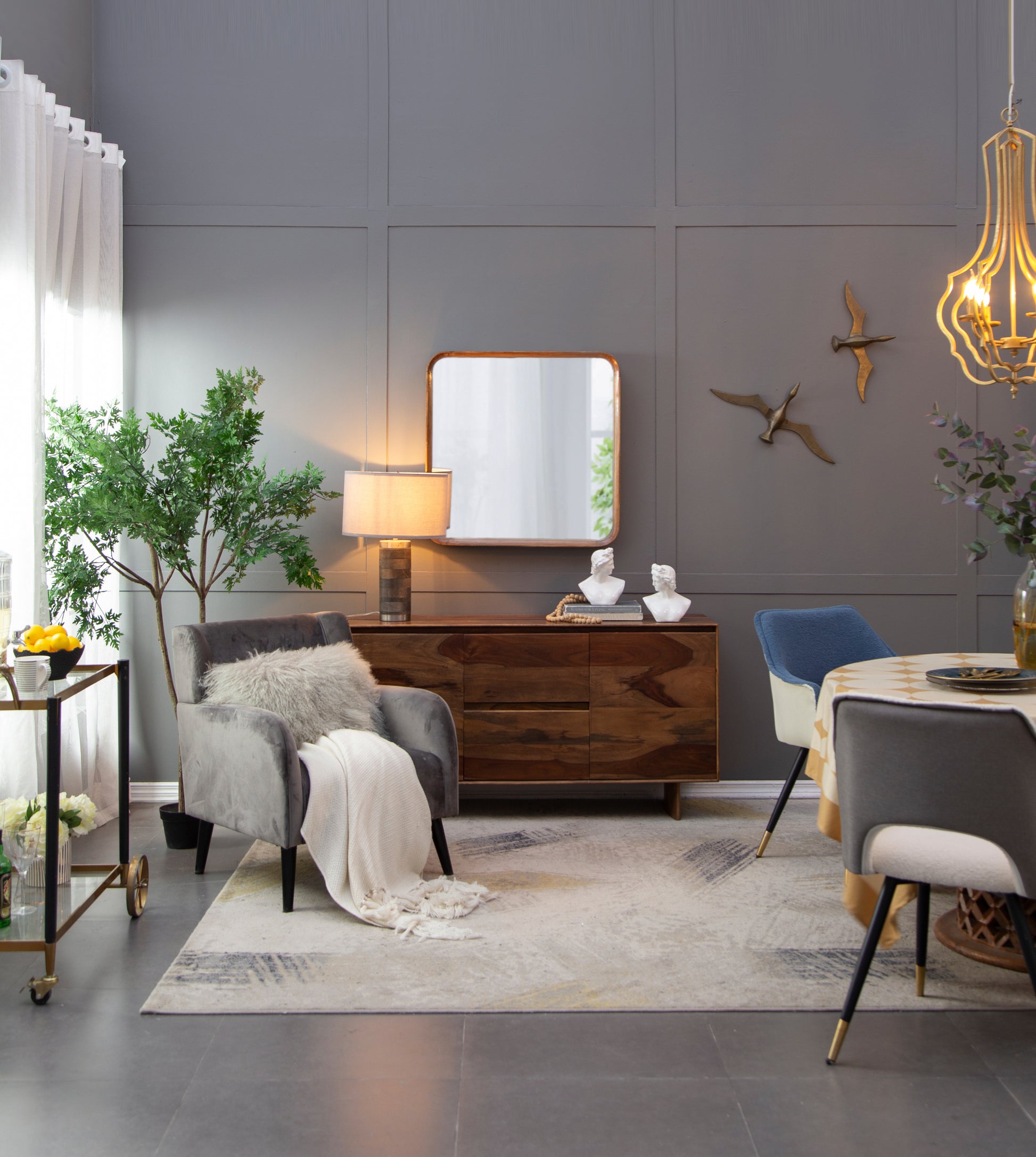 32"X32" Square Mirror With Wood Frame, Wall Mirror For Living Room Bathroom Entryway Brown Wood Glass