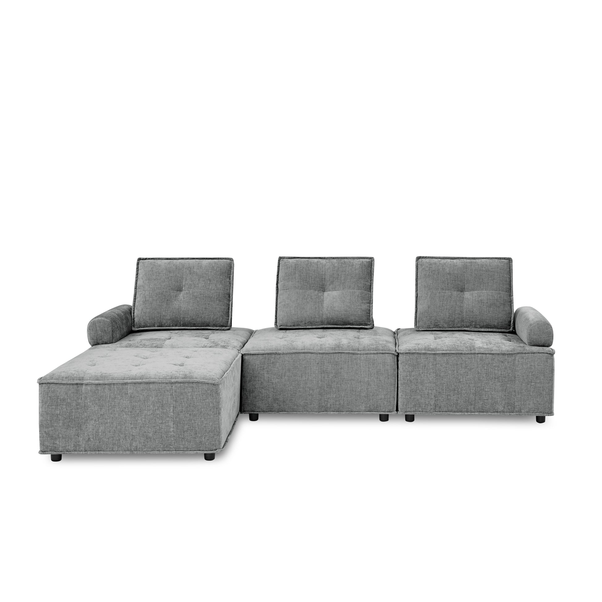 L Shape Modular Sectional Sofa, Diy Combination, Chenille Grey Chenille Wood Tight Back Eucalyptus Square Arms Foam Chenille 4 Seat