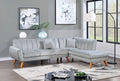 Sectional 2Pc In Black Faux Leather Light Gray Velvet