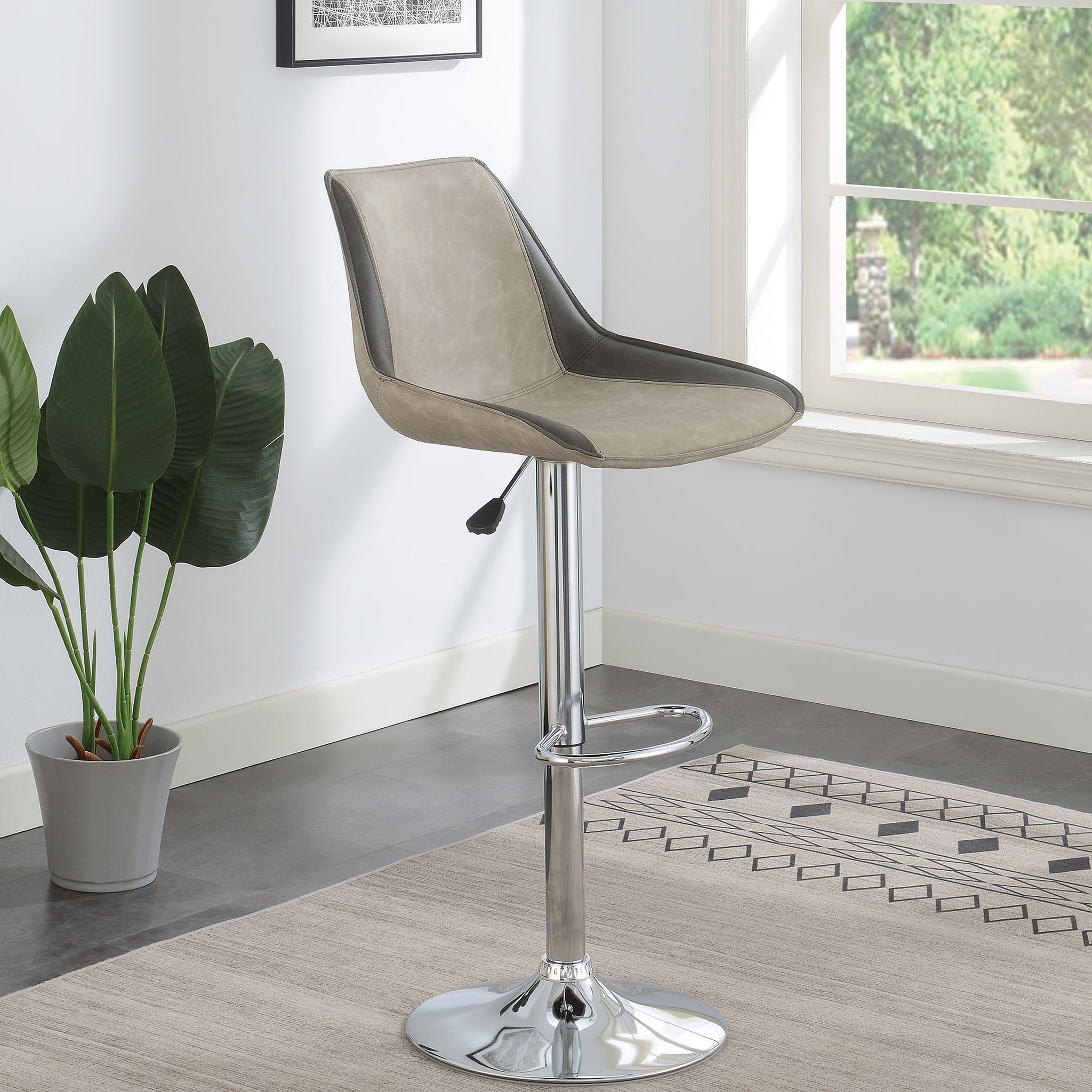 Bar Stool In Black Faux Leather Light Gray Faux Leather