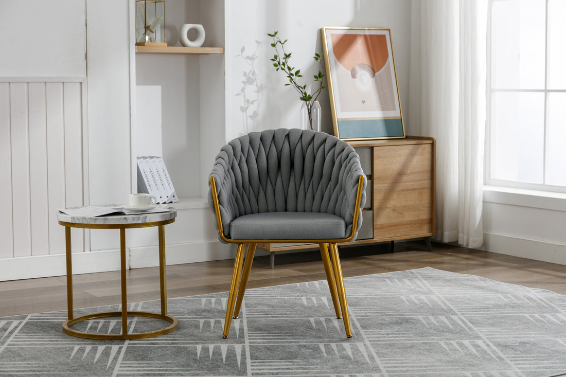 Handwoven Modern Chairs, Casual Chairs, Universal Foot Nails, Metal Chair Legs With Pillows Grey Grey Primary Living Space Linen