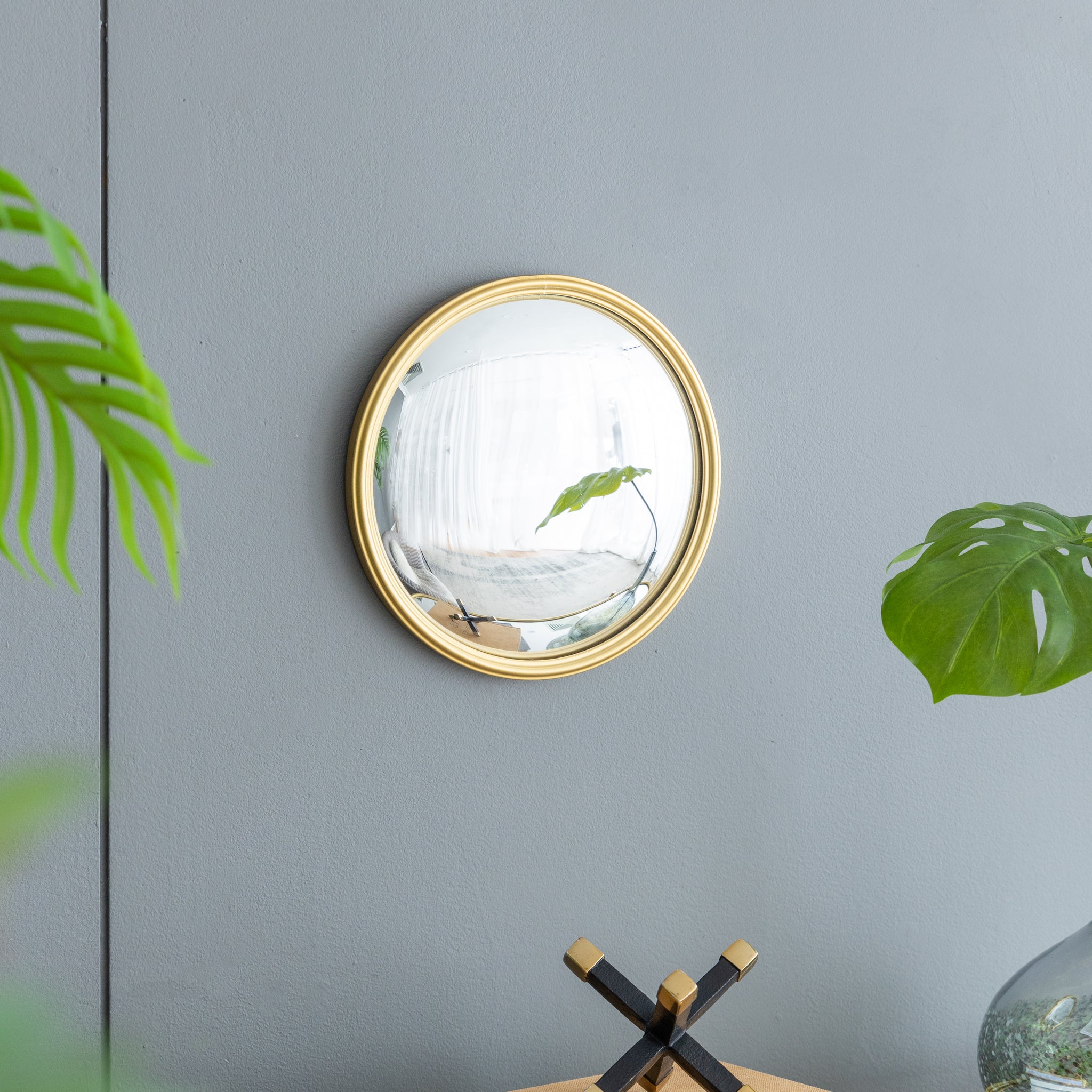D11" Gold Round Mirror, Circle Mirror With Iron Frame For Living Room Bedroom Vanity Entryway Hallway Gold Metal & Wood