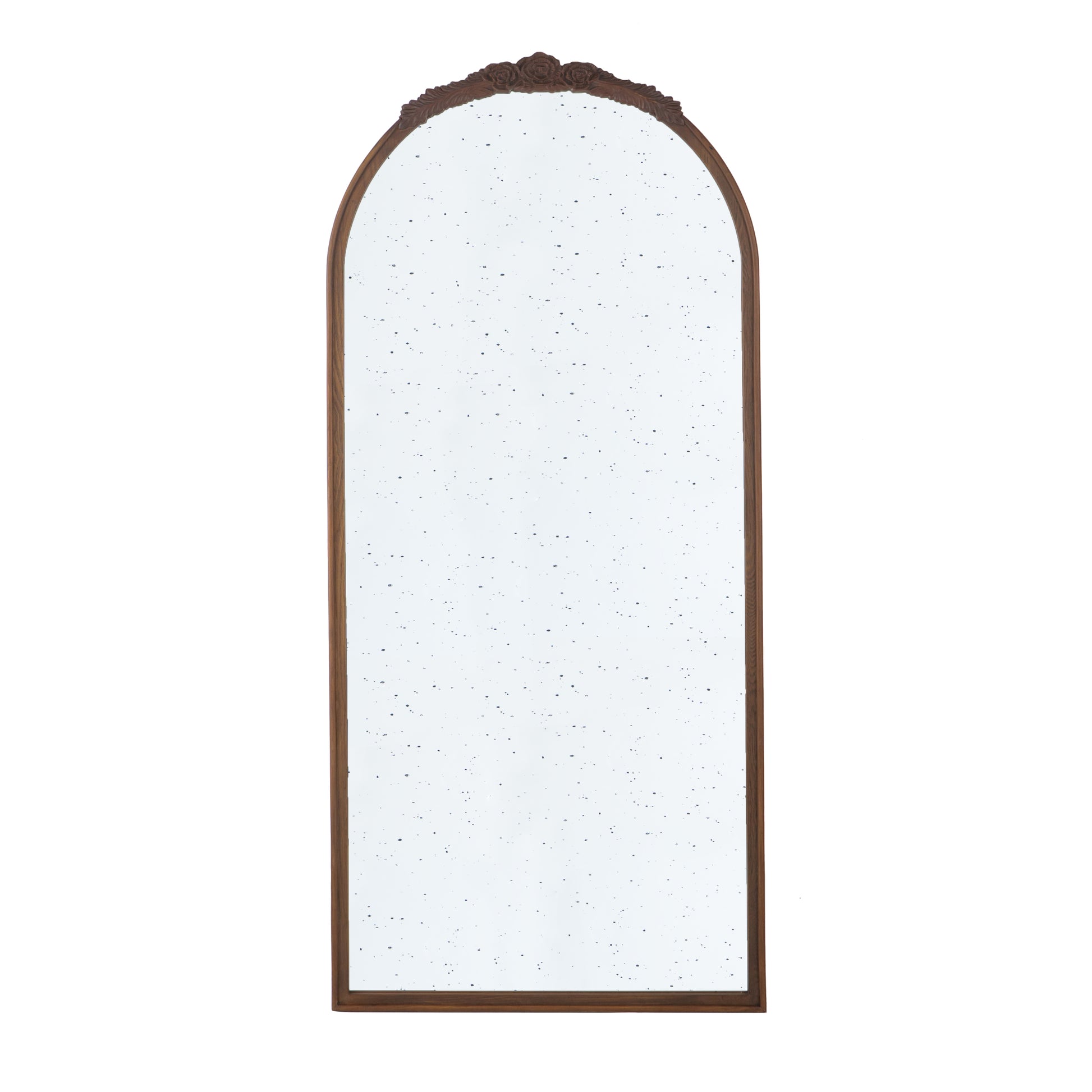 30" X 65" Hand Carved Rose Antique Mirror Frame, Large Arch Mirror Wall Decor For Living Room, Bathroom, Entryway Brown Brown Mdf Glass